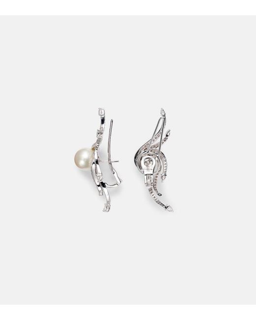 YEPREM White Pearlescent 18Kt Earrings With Diamonds And Pearls