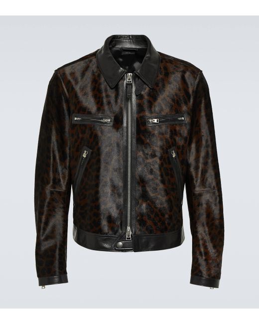 Tom Ford Black Printed Leather-trimmed Calf Hair Jacket for men