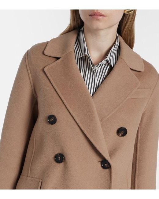 Max Mara Natural Lukas Double-Breasted Virgin Wool Peacoat