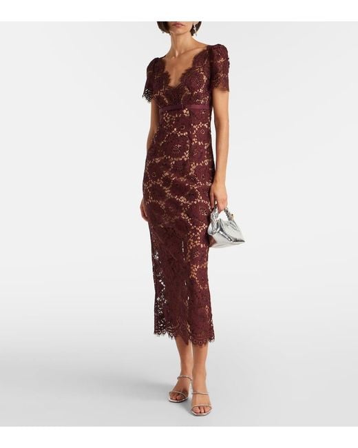 Self-Portrait Purple Floral Lace Midi Dress