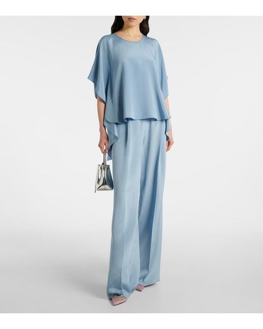Max Mara Blue Origano High-Rise Silk Wide-Leg Pants