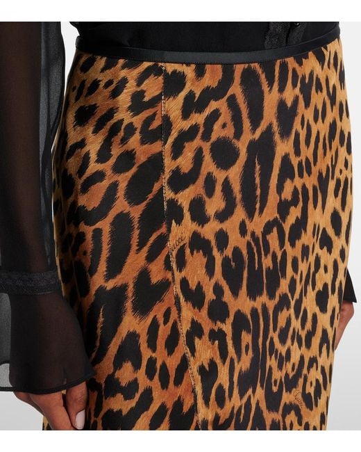 Gucci Natural Leopard-Print Silk Midi Skirt