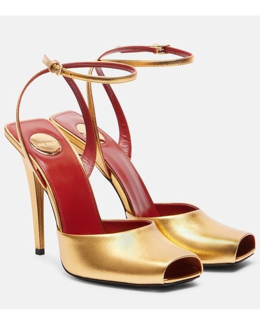 Saint Laurent Red La Scandale 110 Metallic Leather Sandals