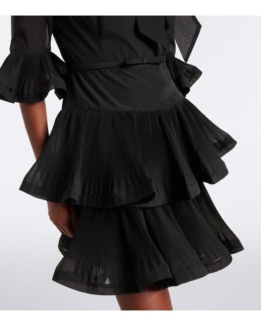 Zimmermann Black Pleated Tie-Neck Minidress