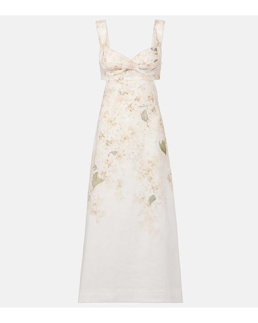 Robe Midi Balance En Lin A Fleurs Zimmermann en coloris Natural