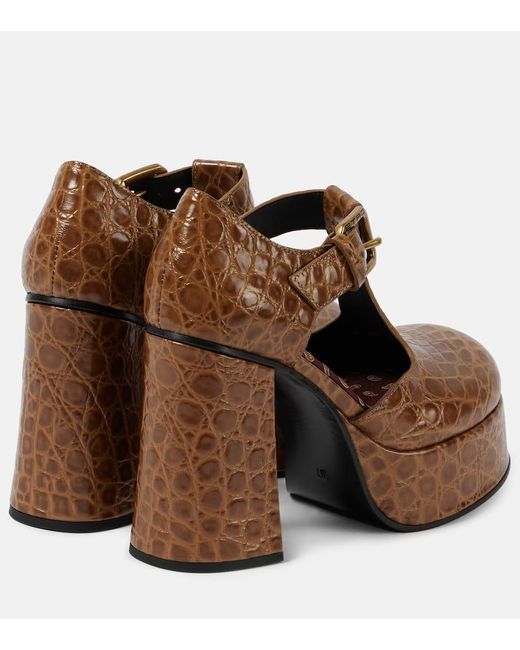Etro Brown Croc-Effect Leather Mary Jane Pumps