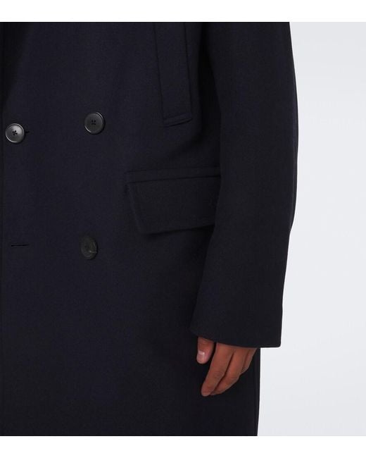 Dries Van Noten Blue Double-Breasted Wool-Blend Coat for men
