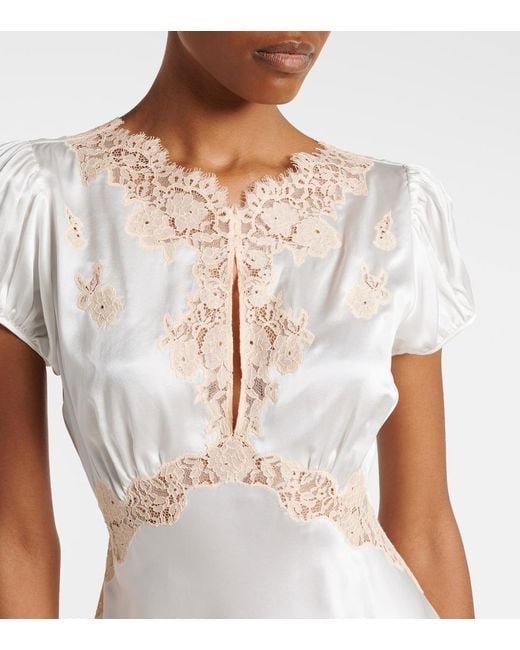 Doen White Junia Lace-Trimmed Silk Satin Minidress
