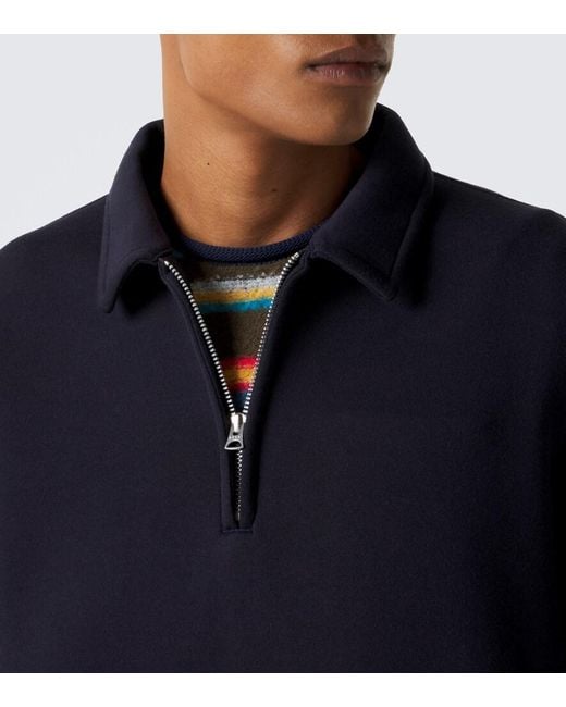 Sacai Blue Cotton-Blend Polo Sweatshirt for men