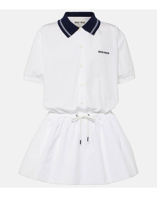Miu Miu White Logo Cotton Polo Dress