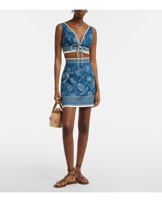 ALÉMAIS Blue Lucky Printed Linen Crop Top