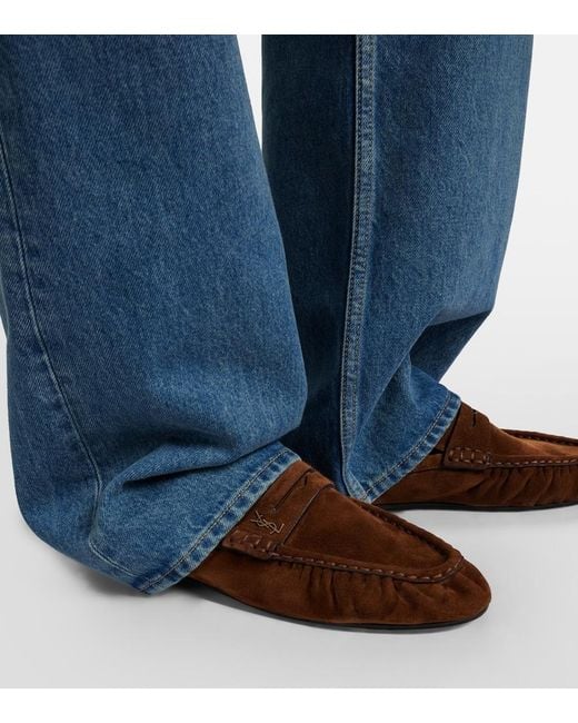 Saint Laurent Brown Le Loafer Suede Mules