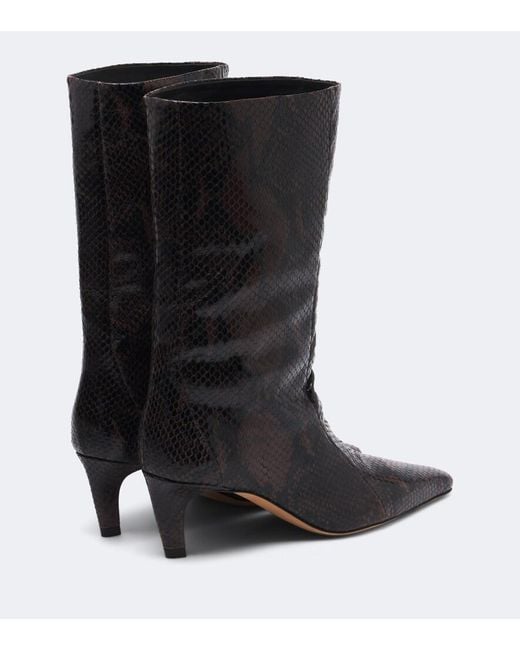 Jude Black Cave Snake-Effect Leather Ankle Boots
