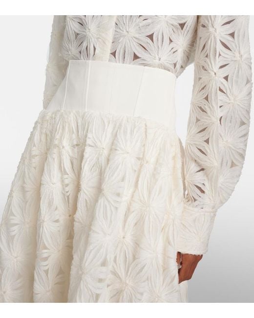 Jonathan Simkhai White Mindy Embroidered Midi Skirt