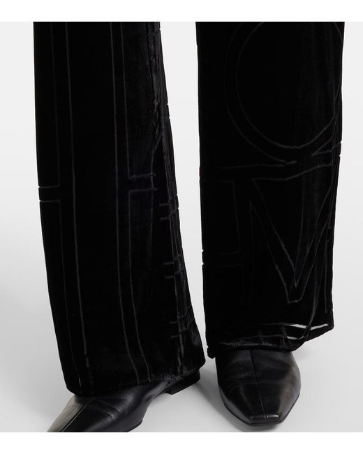 Totême Black Logo Velvet Wide-Leg Pants