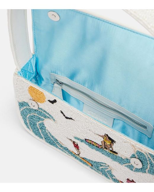 Staud Blue Tommy Beaded Sequined Shoulder Bag