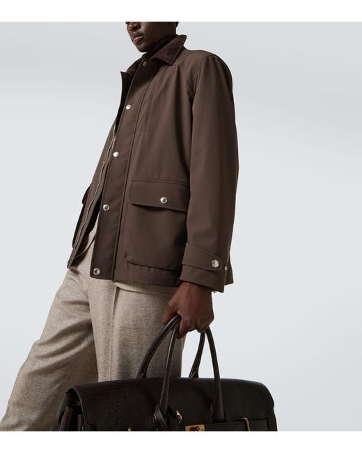Brunello Cucinelli Brown Corduroy-Trimmed Field Jacket for men