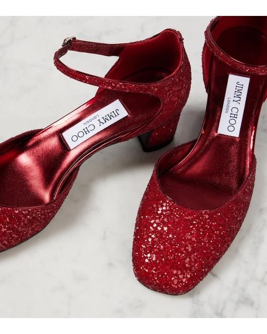 Jimmy Choo Red Pixie 45 Glitter Pumps