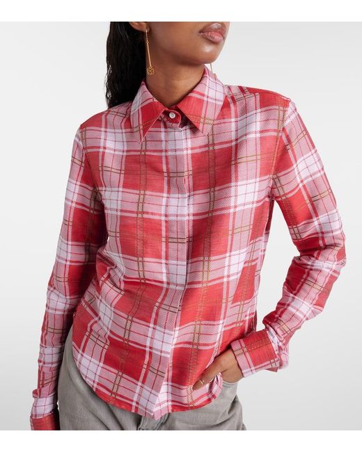Camisa de algodon y seda a cuadros Loewe de color Red