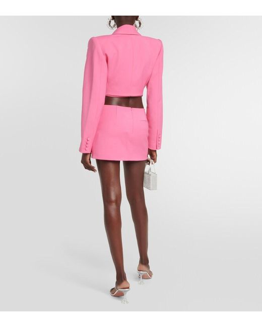 Area Pink Embellished Cropped Wool Blazer