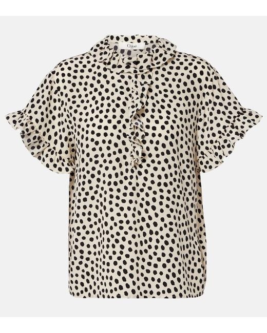 Chloé Black Polka-Dot Silk Crepe De Chine Top