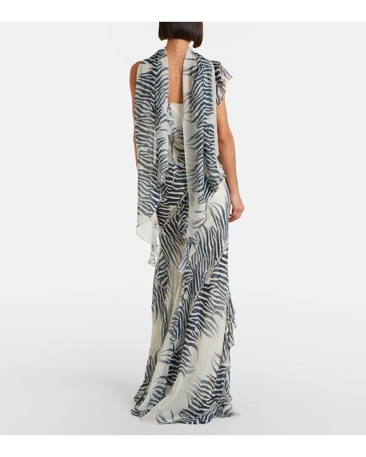 De La Vali White Mayara Zebra-Print Georgette Maxi Dress