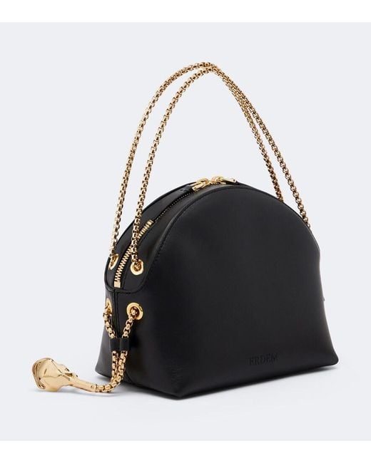 Erdem Black Flora Leather Top-Handle Bag