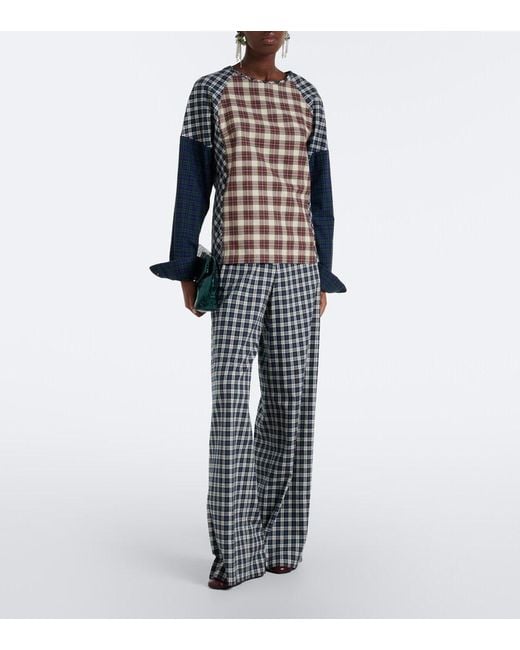 Dries Van Noten Blue Checked Cotton Flannel Top