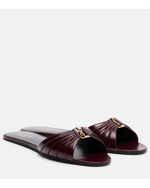 Saint Laurent Brown Babylone Leather Slides