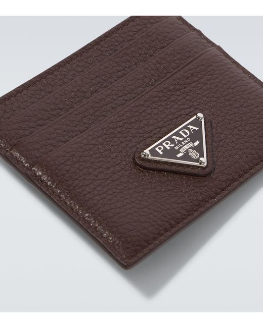 Porte-Cartes En Cuir A Logo Prada pour homme en coloris Brown
