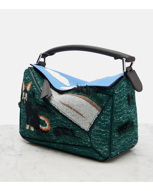 Loewe Green X Louis Wain Futurist Cat Puzzle Top-Handle Bag
