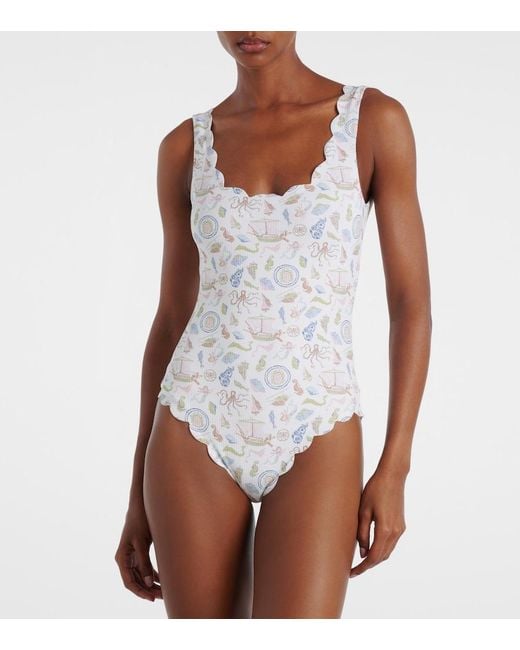 Marysia Swim White Palm Springs Printed Scalloped Swimsuit