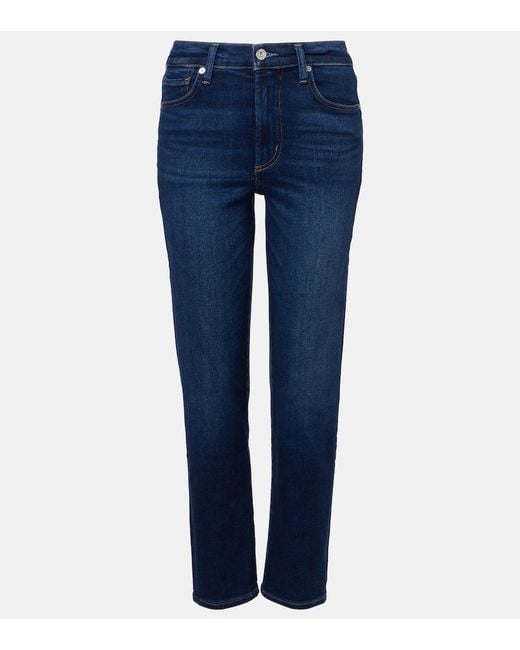 Citizens of Humanity Blue Caia Cropped Mid-Rise Straight Jeans