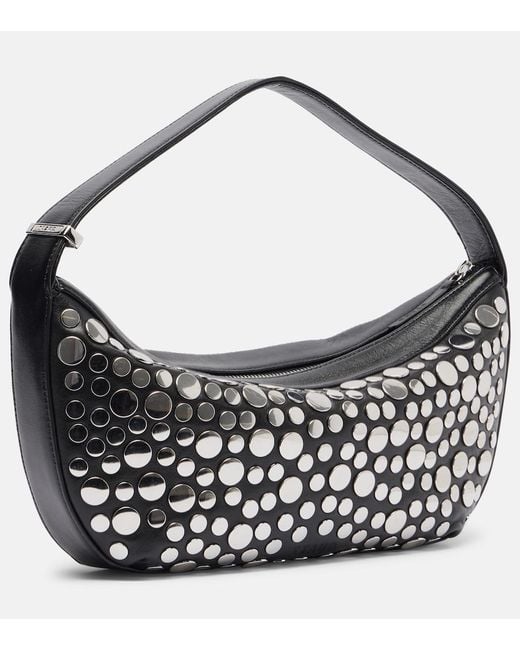 Staud Black Demy Small Studded Leather Shoulder Bag