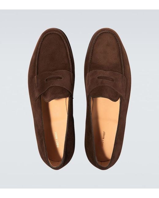 John Lobb Brown Lopez Suede Penny Loafers for men