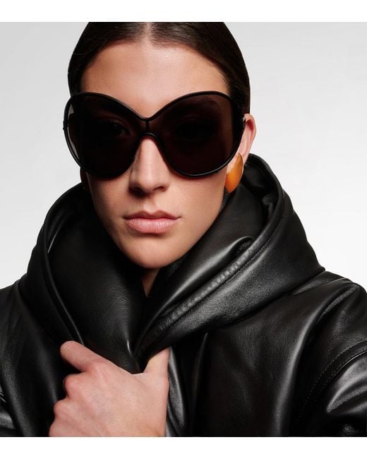 Alaïa Brown Lettering Logo Oversized Sunglasses
