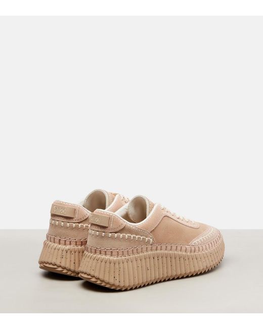 Chloé Pink Nama Suede Platform Sneakers