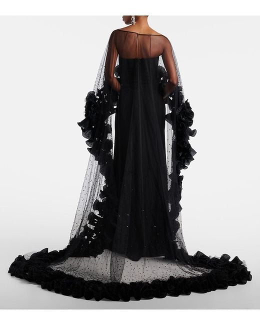 Jenny Packham Black Ruffled Caped Gown