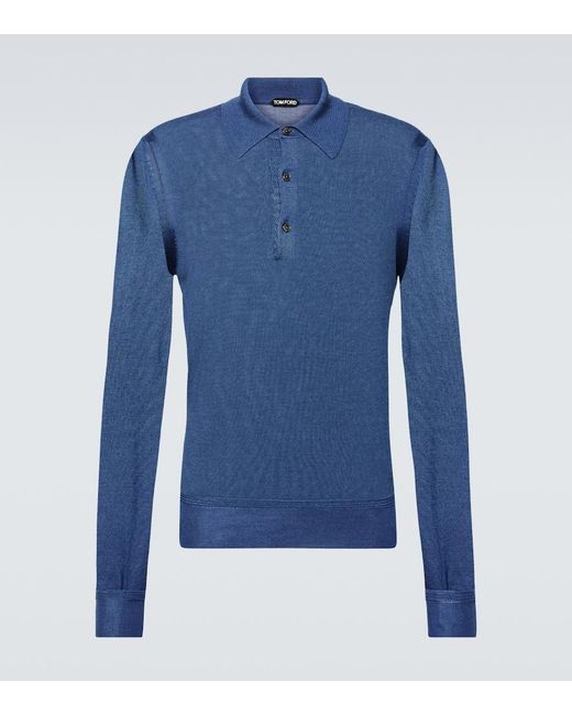 Tom Ford Blue Cashmere And Silk Polo Sweater for men
