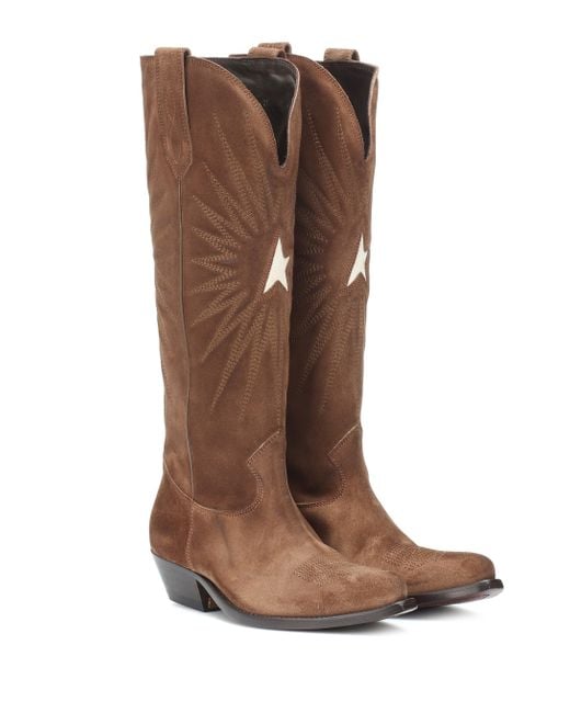 Golden Goose Deluxe Brand Brown Wish Star Suede Cowboy Boots