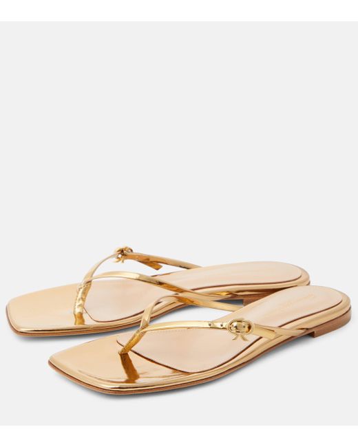 Gianvito Rossi Natural Mirrored Leather Thong Sandals
