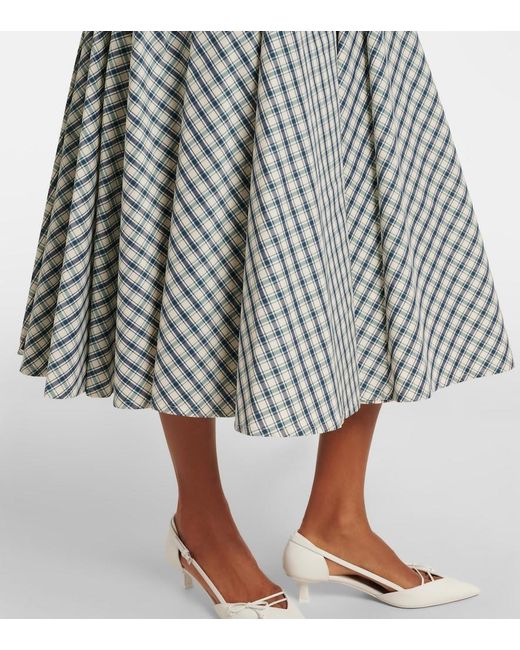 Prada Blue Checked Cotton-Blend Chambray Midi Skirt