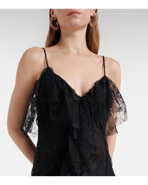 Blumarine Black Ruffled Sheer Lace Gown