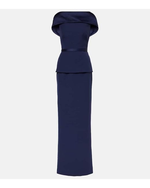 Safiyaa Blue Rella Draped Peplum Heavy Crepe Midi Dress