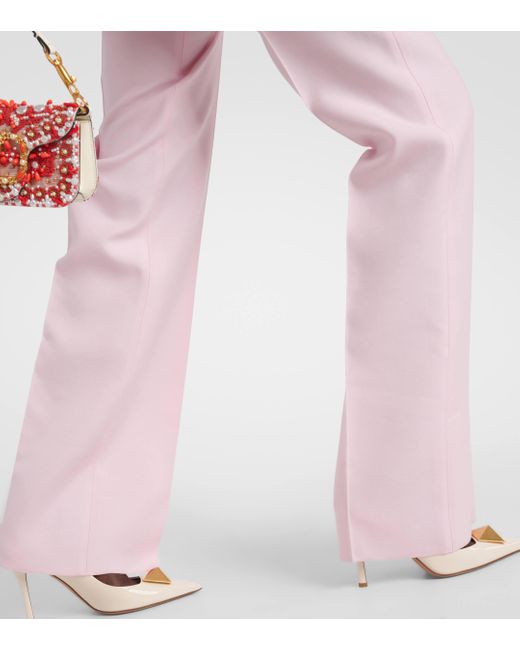 Valentino Pink Wool And Silk Wide-leg Pants