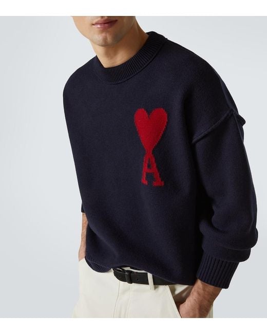 AMI Blue Ami Paris Paris Ami De Coeur Intarsia-logo Jumper for men