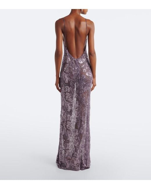 The New Arrivals Ilkyaz Ozel Purple Claudie Sequined Lace Gown