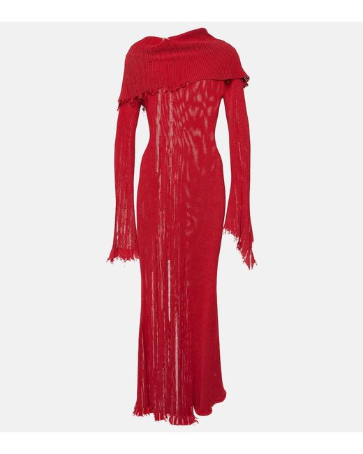 Acne Red Distressed Cotton-Blend Maxi Dress