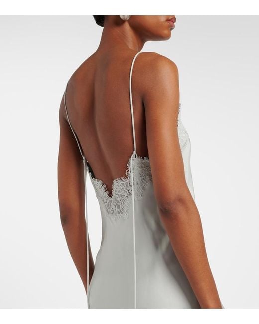 Rohe White Lace-Trimmed Silk Slip Dress