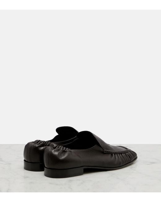 The Row Black Soft Ruched Leather Loafers